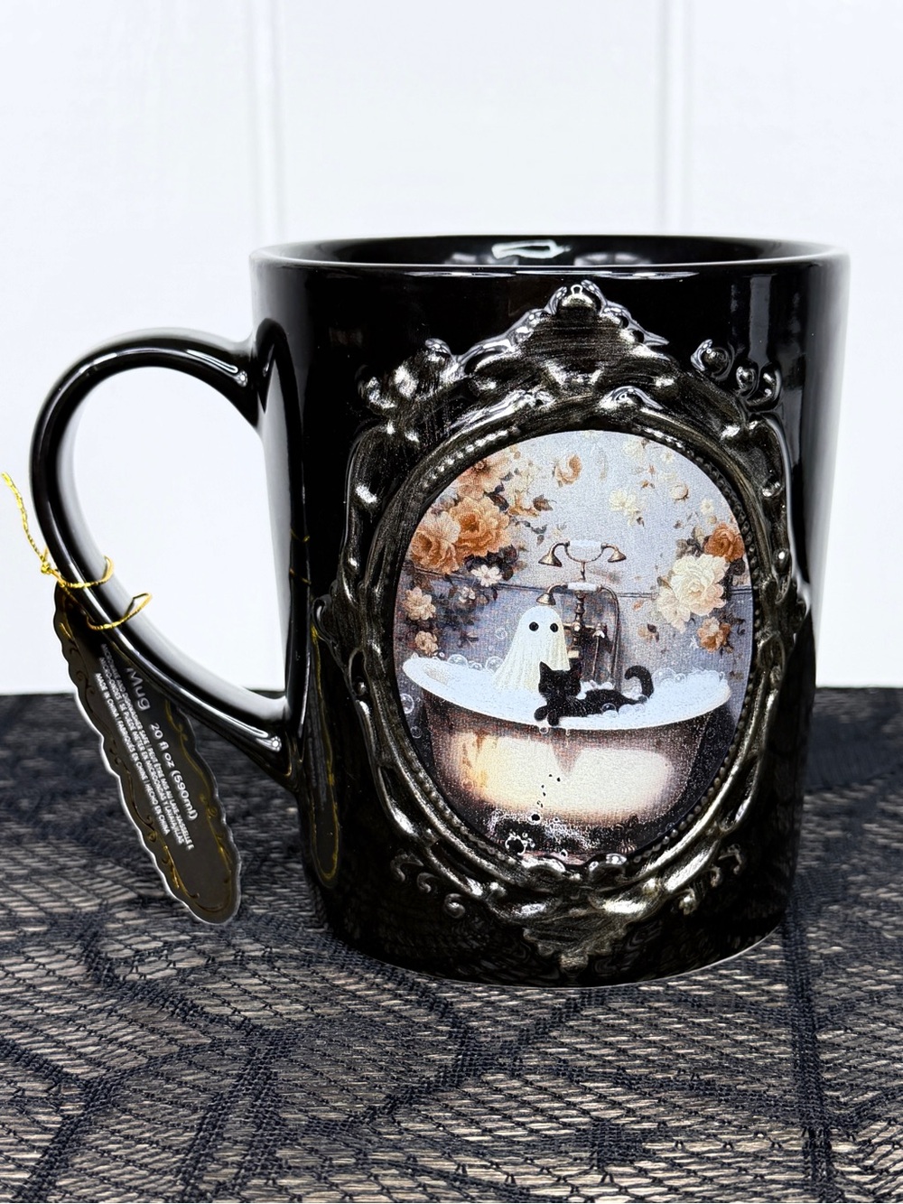 NEW Spooky Street Ghost Black Cat Bath Tub Halloween Mug